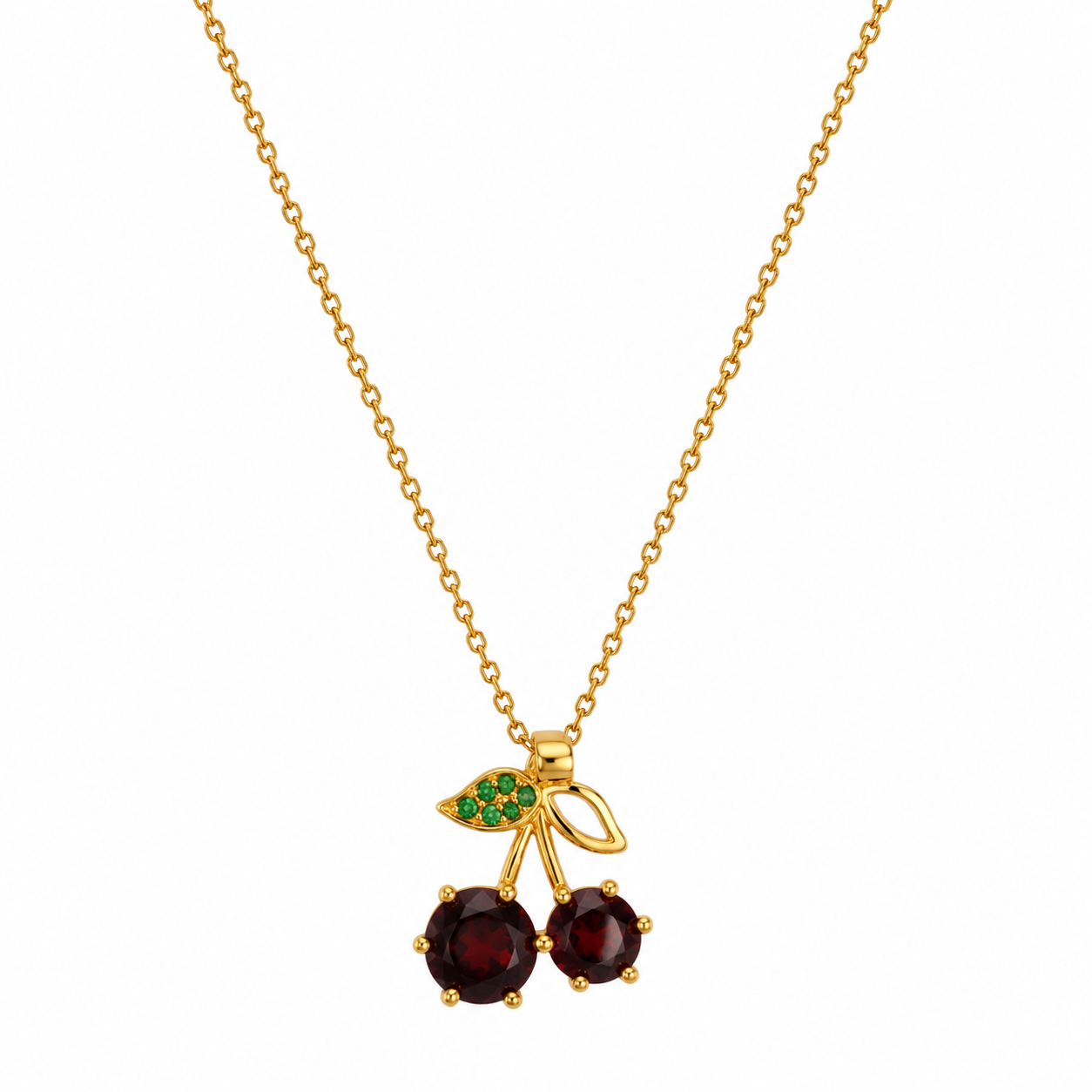 Cherry Crystal Pendant Necklace – Anti Tarnish Gold Stainless Steel Chain