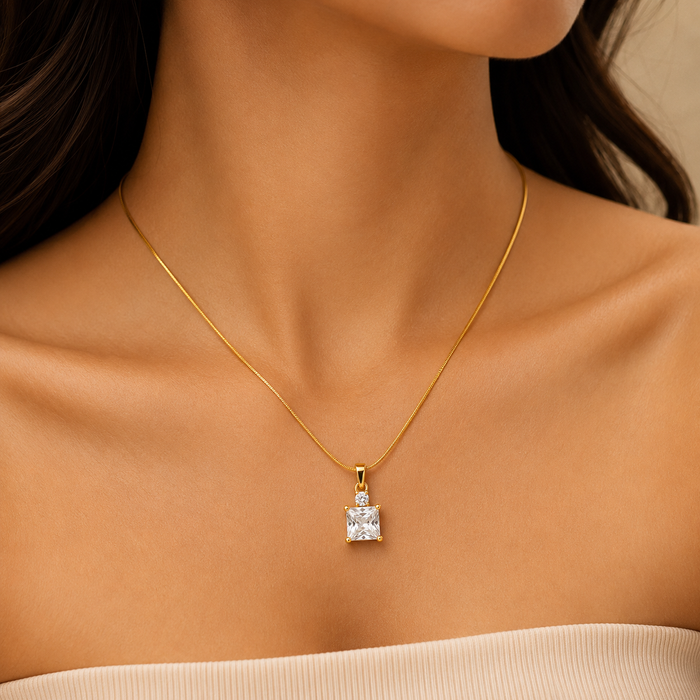 Radiant Solitaire Crystal Pendant Necklace – Anti Tarnish Gold Stainless Steel Chain