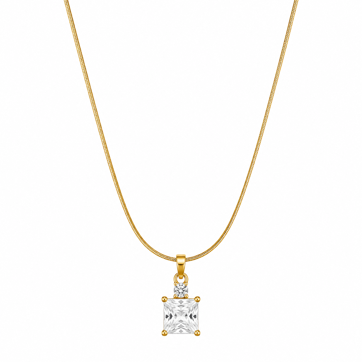 Radiant Solitaire Crystal Pendant Necklace – Anti Tarnish Gold Stainless Steel Chain