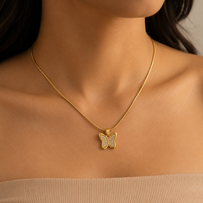 Luxe Butterfly Gold Pendant Necklace – Anti Tarnish Stainless Steel Chain