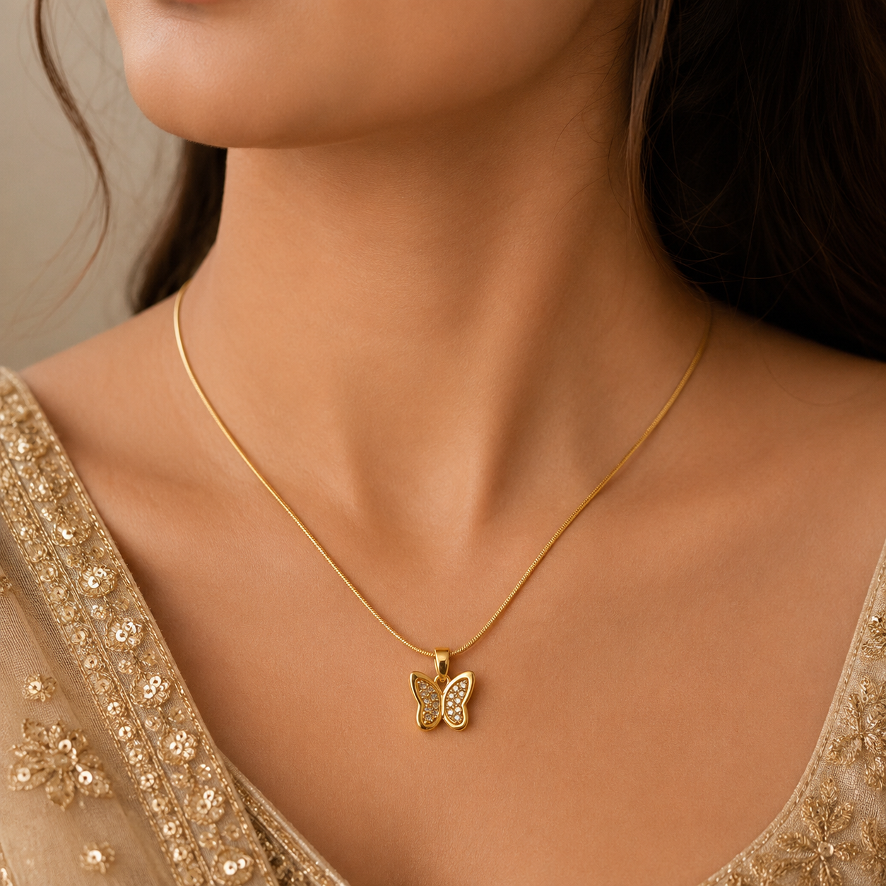 Luxe Butterfly Gold Pendant Necklace – Anti Tarnish Stainless Steel Chain