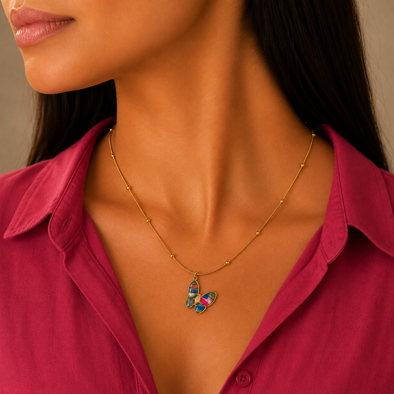 Aurora Butterfly Pendant Necklace – Anti Tarnish Stainless Steel