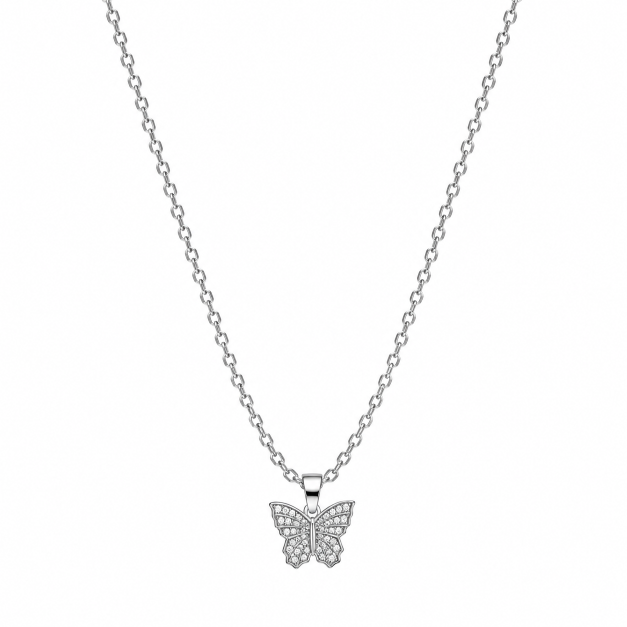 Silver Crystal Butterfly Pendant Necklace – Anti Tarnish Stainless Steel Necklace