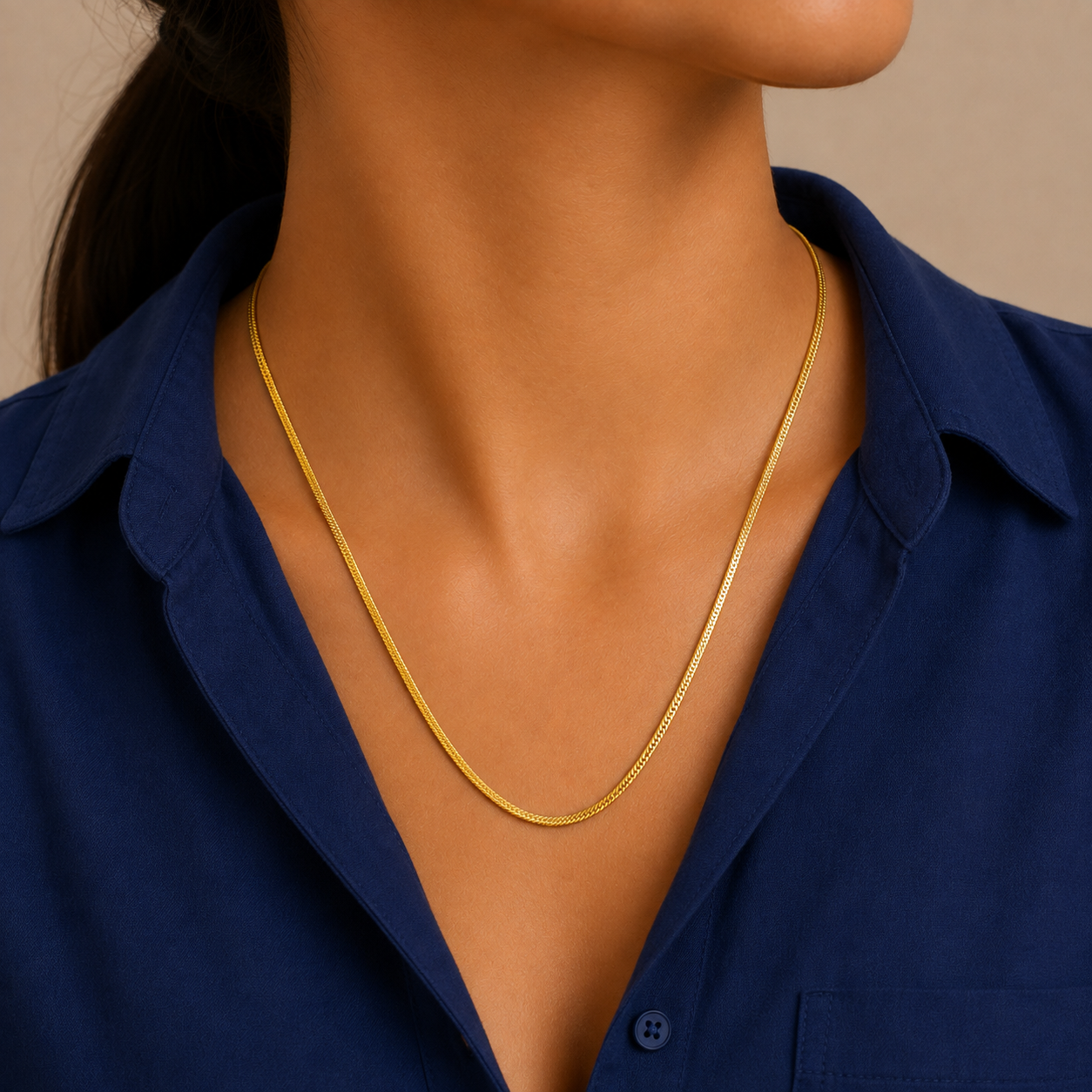 Classic Gold Herringbone Chain Necklace – Anti Tarnish Stainless Steel Necklace for Women