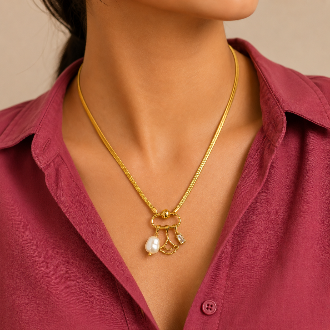 Pearl Charm Pendant Necklace – Anti Tarnish Gold Stainless Steel Necklace