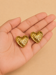 Golden Heart Textured Stud Earrings – Anti Tarnish Stainless Steel