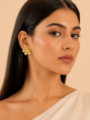 Bloom Pearl Gold Flower Stud Earrings – Anti Tarnish Stainless Steel