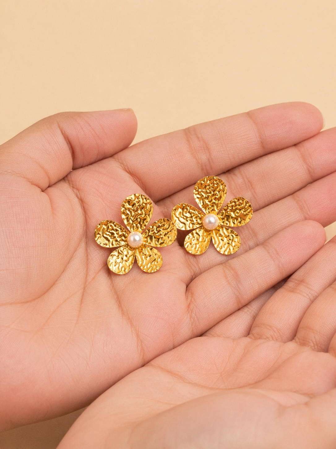 Bloom Pearl Gold Flower Stud Earrings – Anti Tarnish Stainless Steel