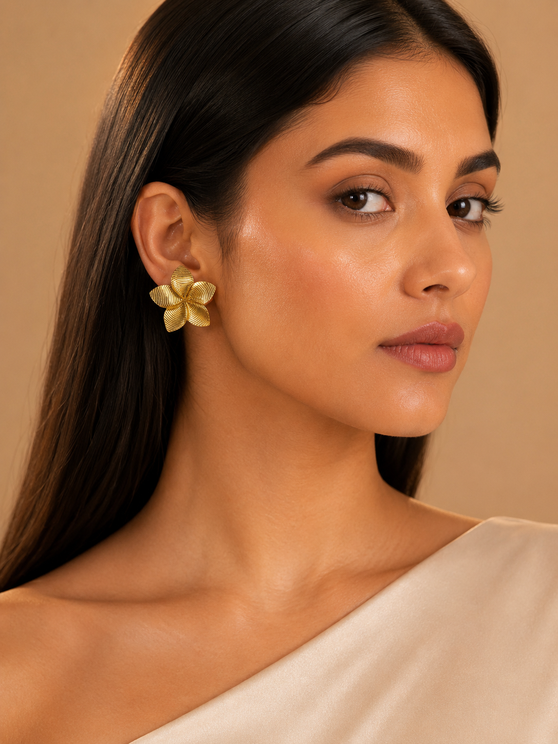 Golden Blossom Textured Flower Stud Earrings – Anti Tarnish Stainless Steel