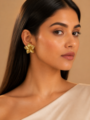 Golden Blossom Textured Flower Stud Earrings – Anti Tarnish Stainless Steel