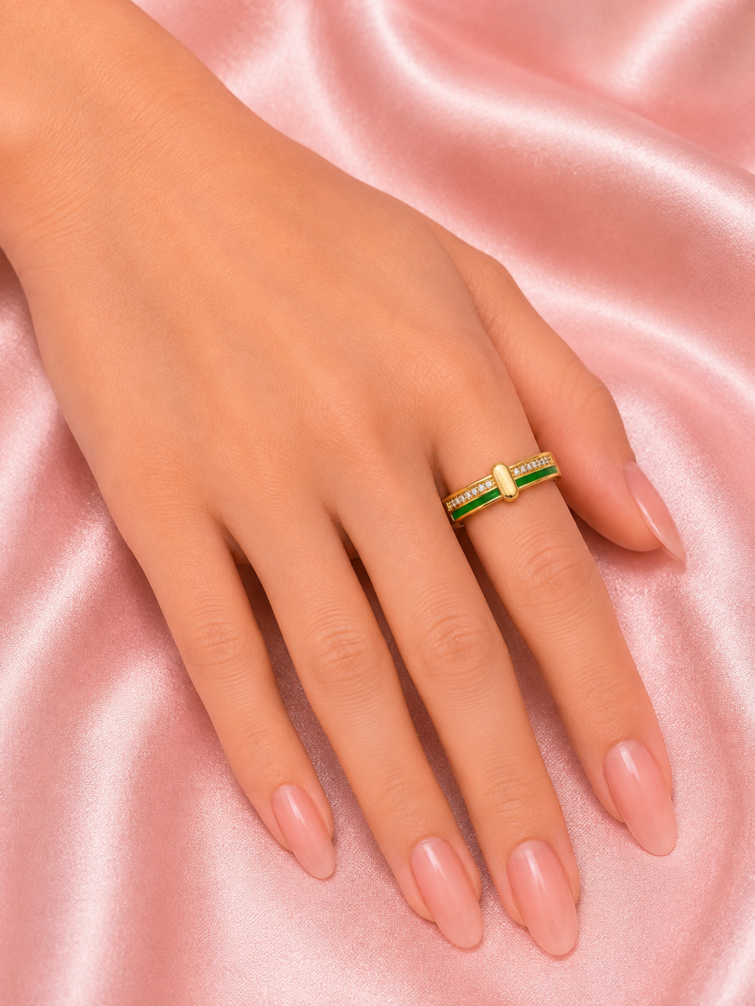 Luxe Crystal Stripe Enamel Gold Adjustable Ring for Women