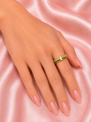 Luxe Crystal Stripe Enamel Gold Adjustable Ring for Women