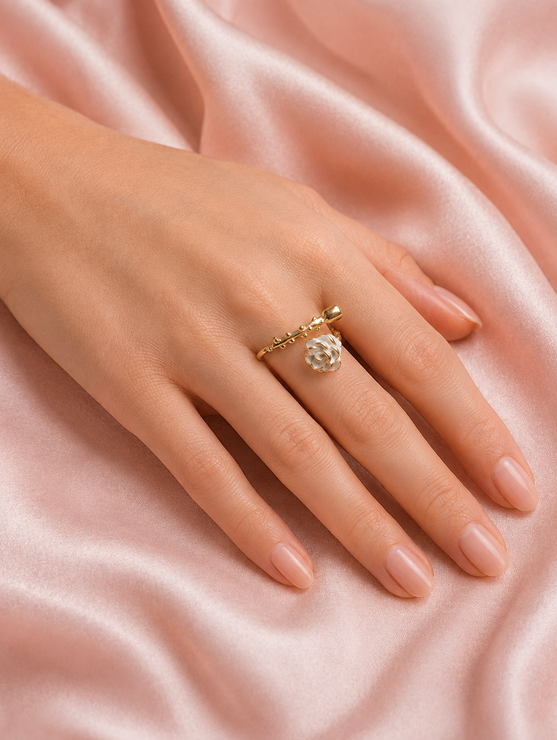 Ivory Rose Gold Floral Wrap Ring