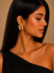 Luxe Ribbed Gold Statement Stud Earrings – Anti Tarnish Stainless Steel