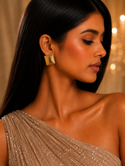 Luxe Ribbed Gold Statement Stud Earrings – Anti Tarnish Stainless Steel