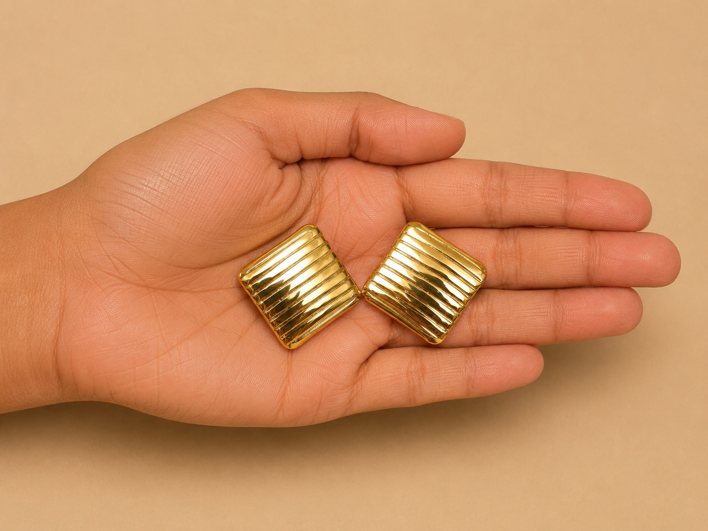 Luxe Ribbed Gold Statement Stud Earrings – Anti Tarnish Stainless Steel