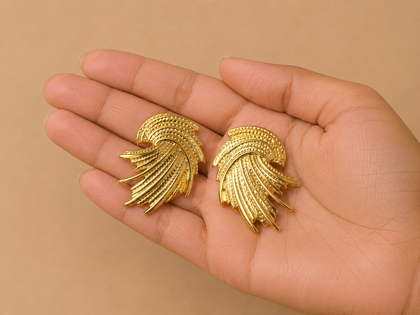 Royal Plume Gold Statement Stud Earrings – Anti Tarnish Stainless Steel