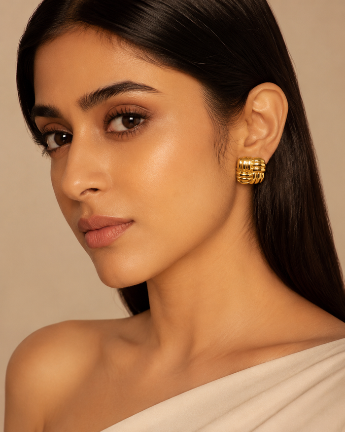 Modern Woven Gold Stud Earrings – Anti Tarnish Stainless Steel