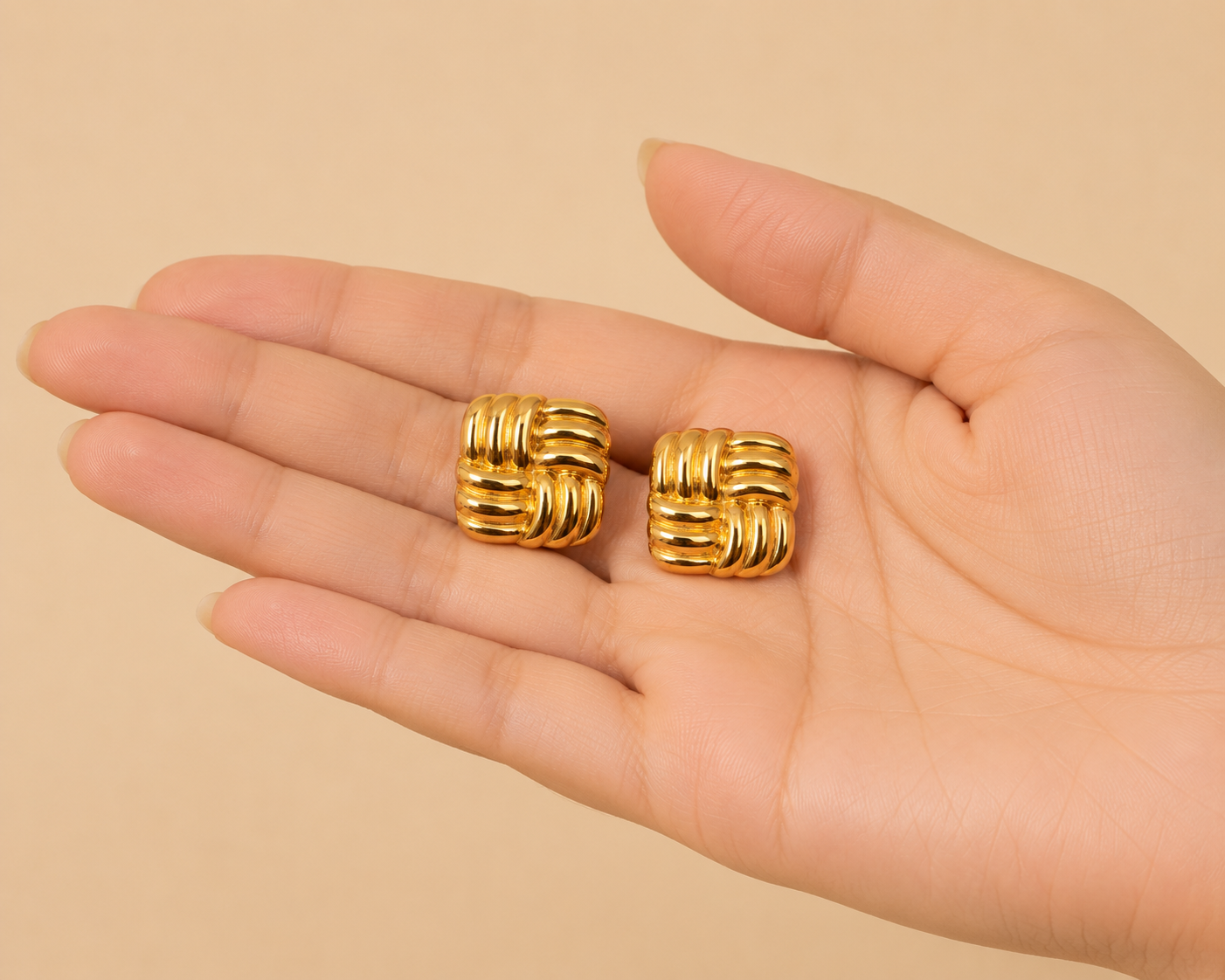 Modern Woven Gold Stud Earrings – Anti Tarnish Stainless Steel