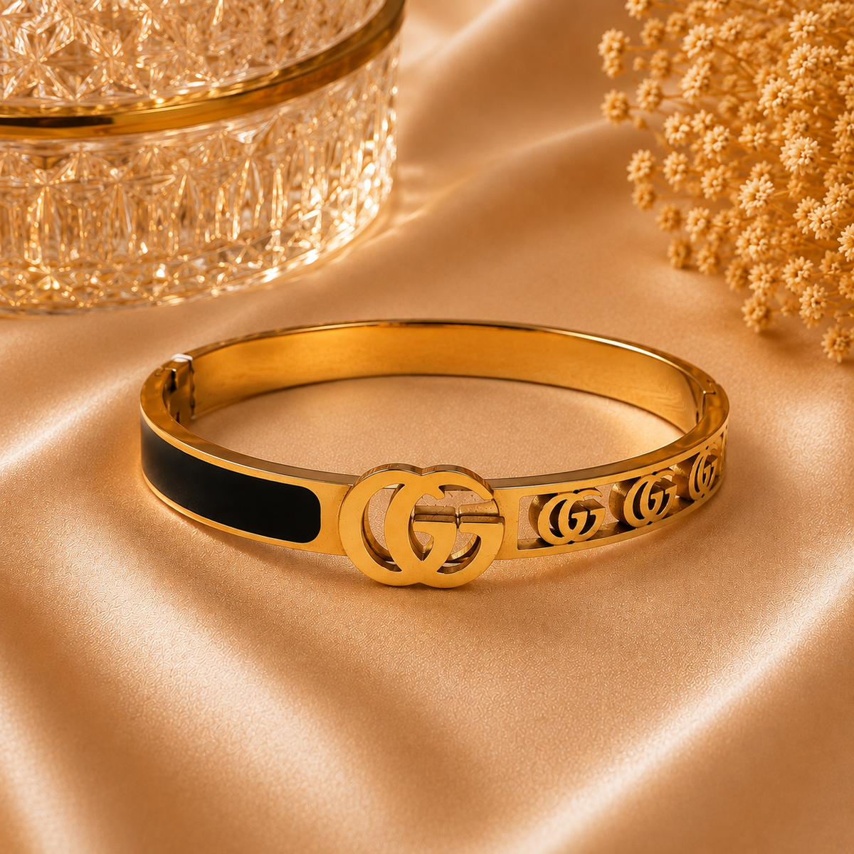 Signature Black Enamel Gold Cuff Bracelet