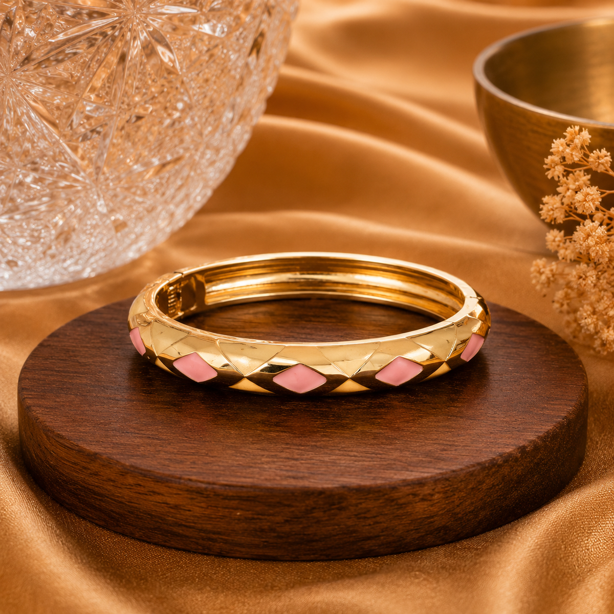 Diamond Petal Gold Enamel Bangle