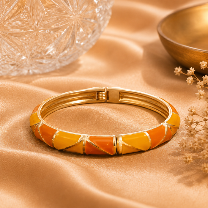 Mosaic Petal Gold Enamel Bangle – 3 Color Variants