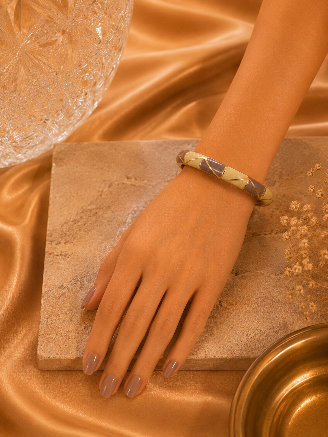 Mosaic Petal Gold Enamel Bangle – 3 Color Variants