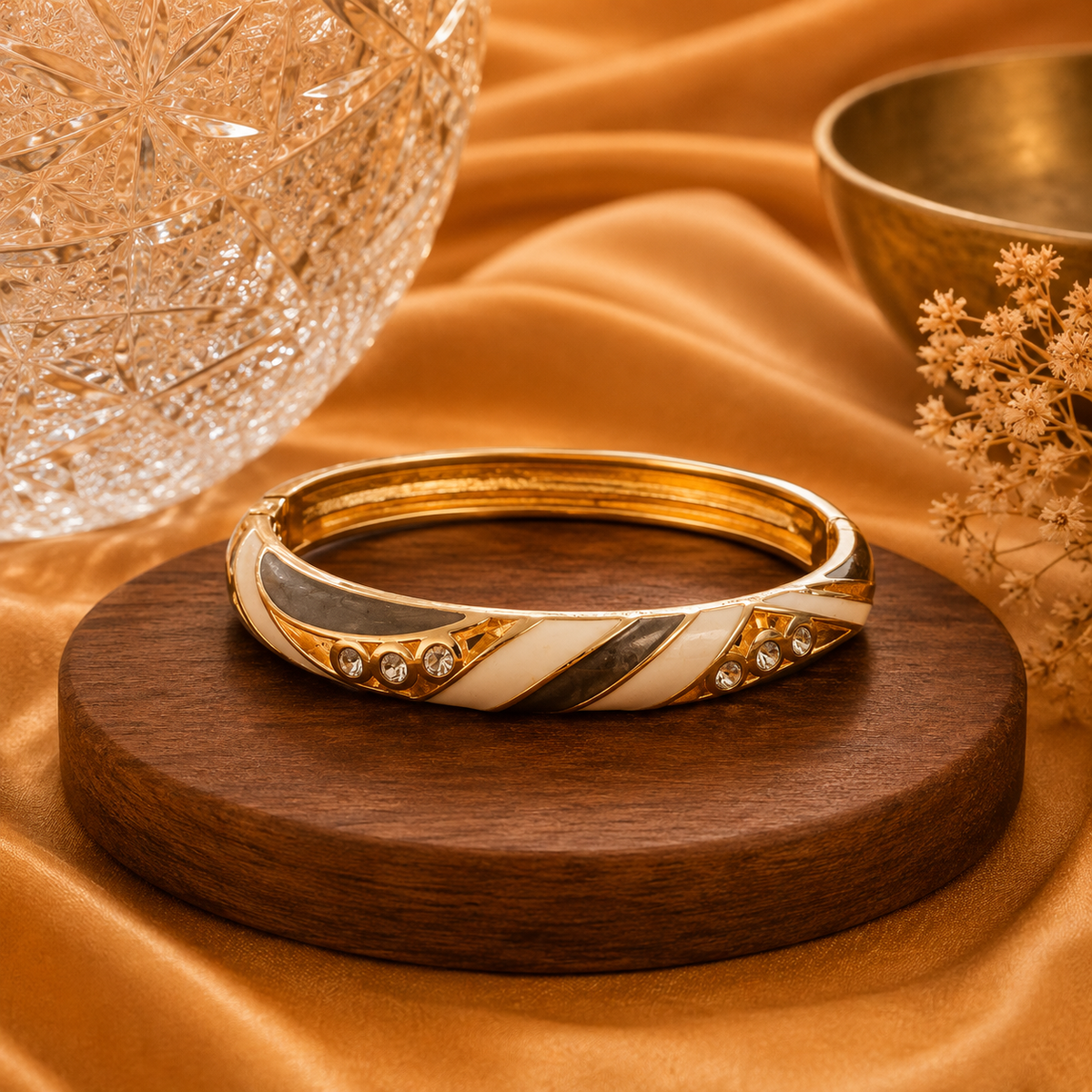 Aurora Crystal Twist Gold Enamel Bangles – 2 Color Variants