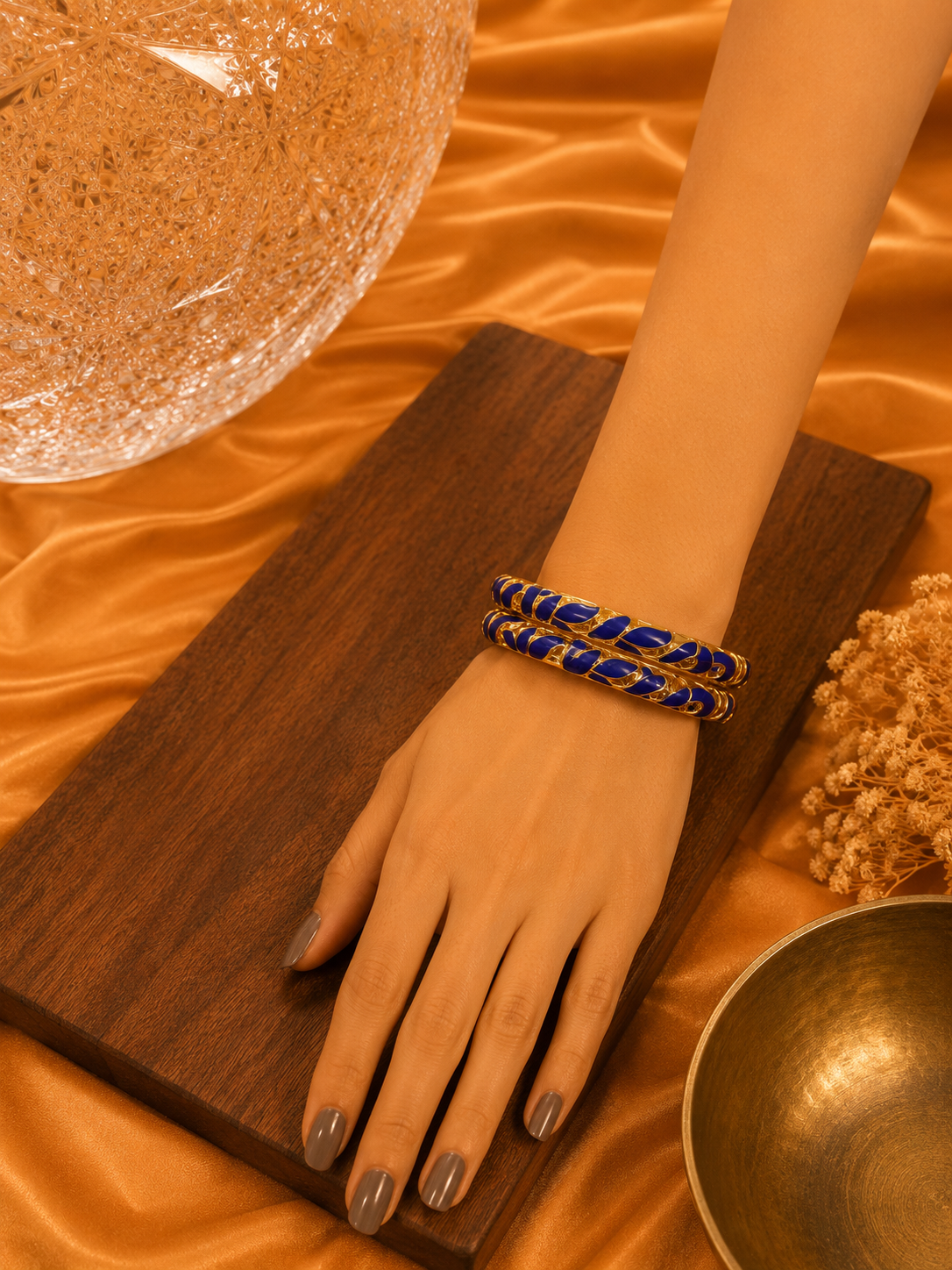 Serena Leaf Vine Gold Enamel Bangles – Multicolor Set
