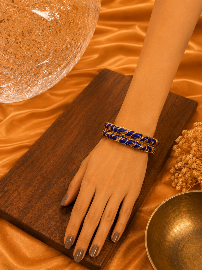 Serena Leaf Vine Gold Enamel Bangles – Multicolor Set