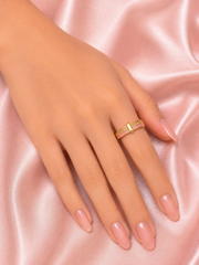 Luxe Crystal Stripe Enamel Gold Adjustable Ring for Women