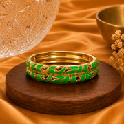 Serena Leaf Vine Gold Enamel Bangles – Multicolor Set