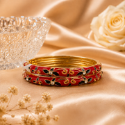 Ruby Fleur Red Enamel Gold Bangles