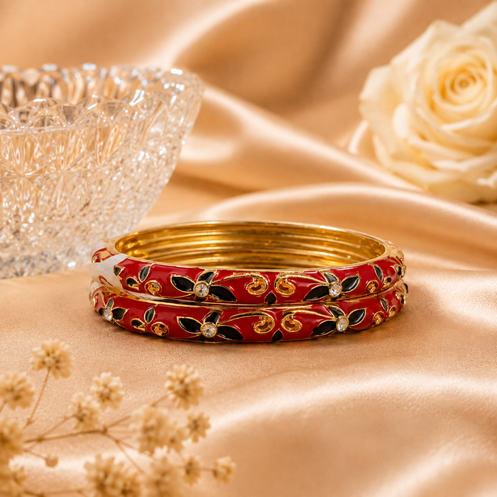 Ruby Fleur Red Enamel Gold Bangles