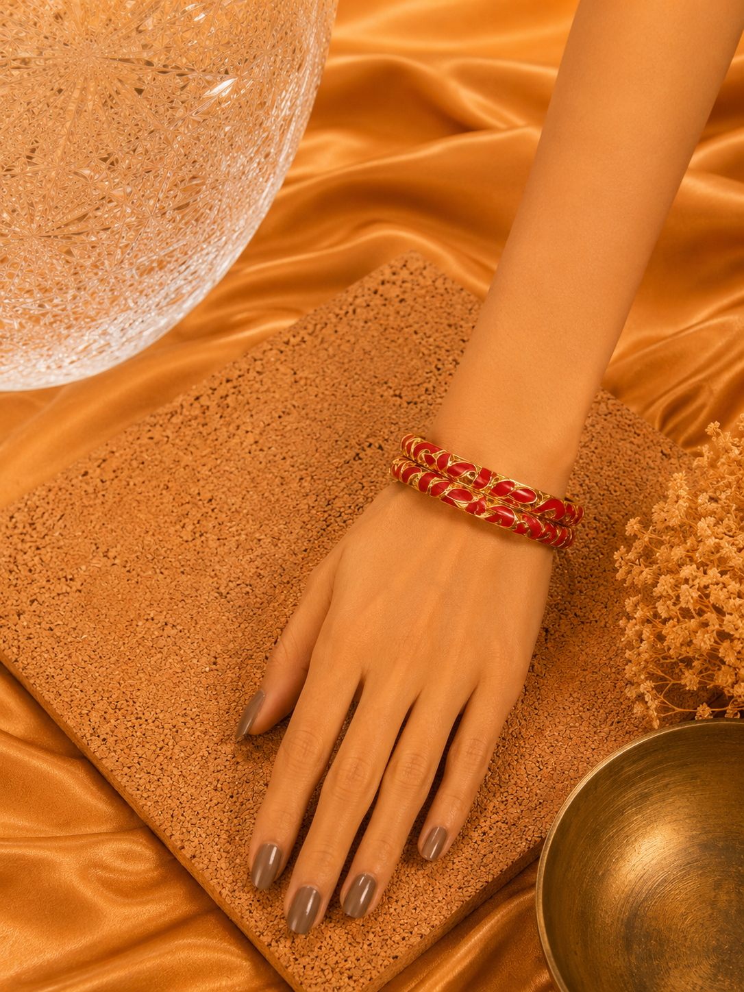 Serena Leaf Vine Gold Enamel Bangles – Multicolor Set