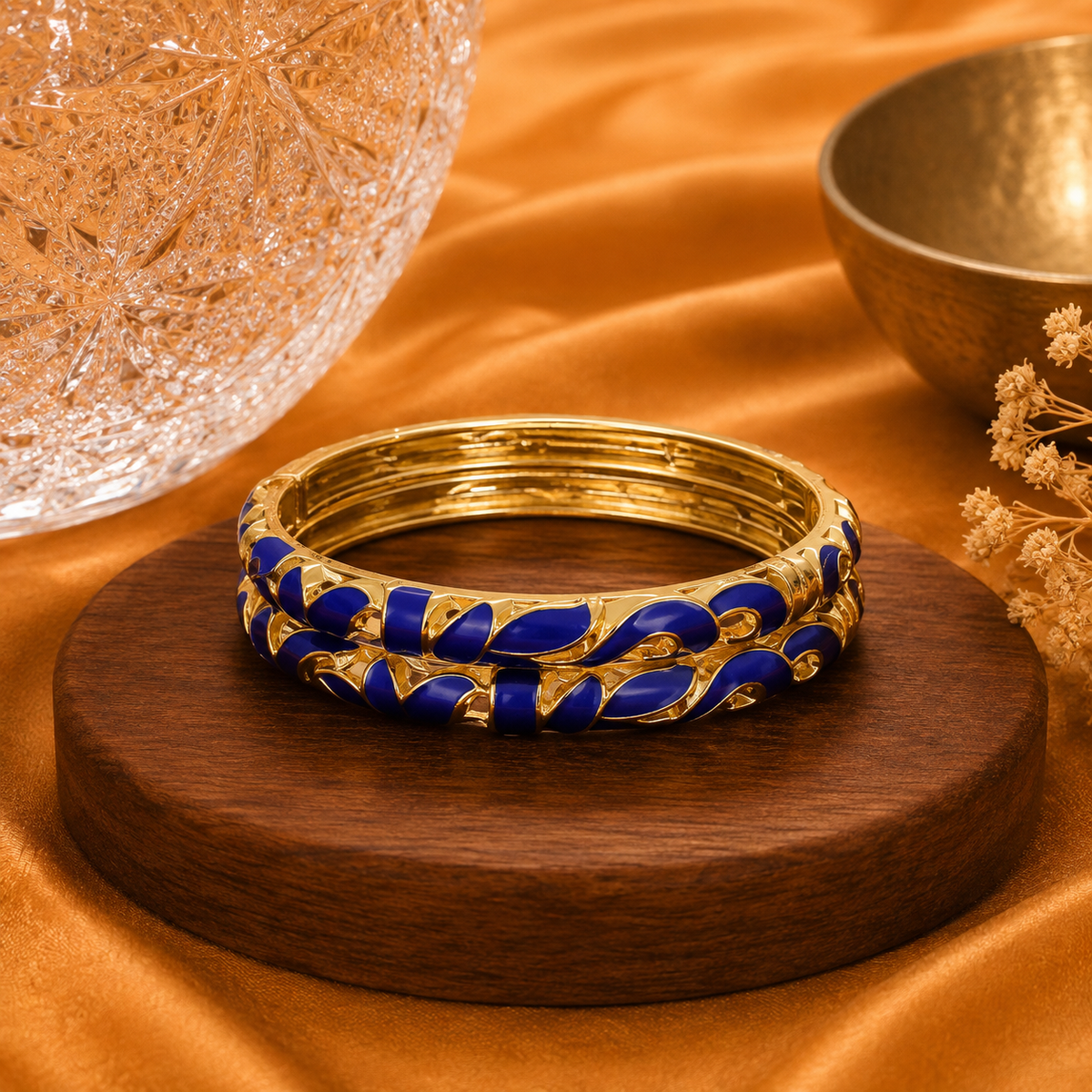 Serena Leaf Vine Gold Enamel Bangles – Multicolor Set