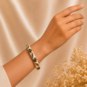 Noir Petal Ivory Enamel Gold Bangle