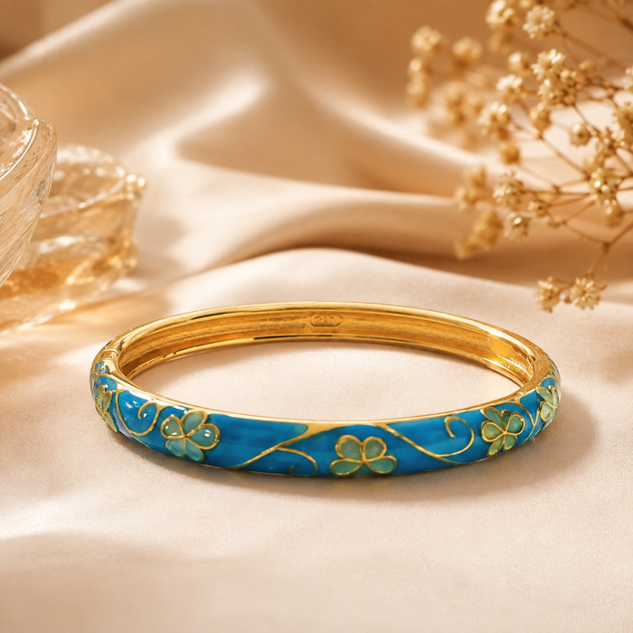 Azure Bloom Gold Enamel Floral Bangle