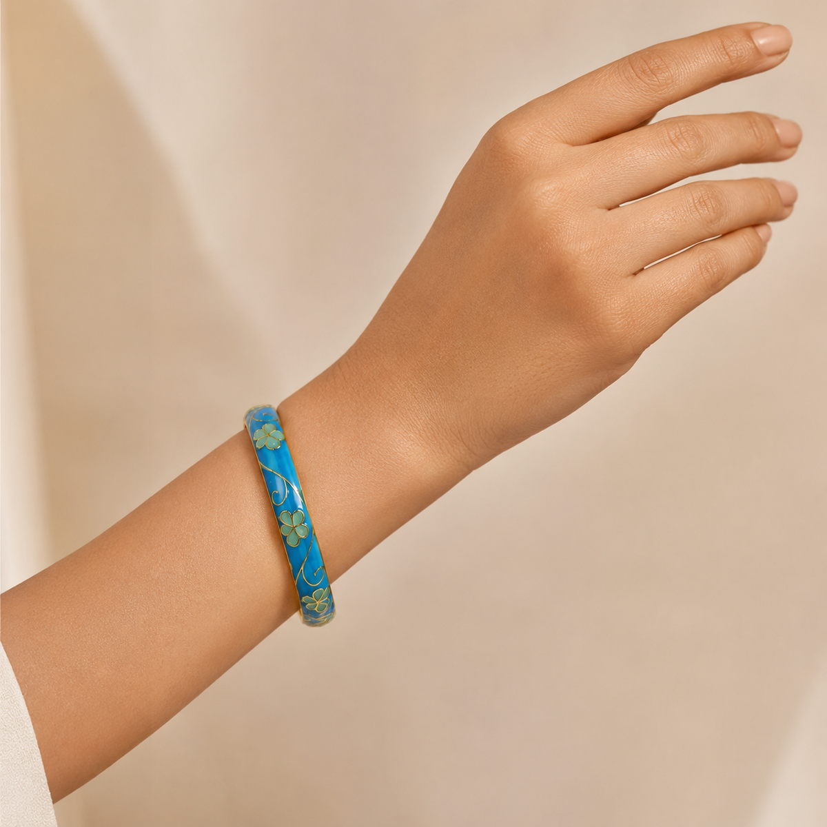 Azure Bloom Gold Enamel Floral Bangle