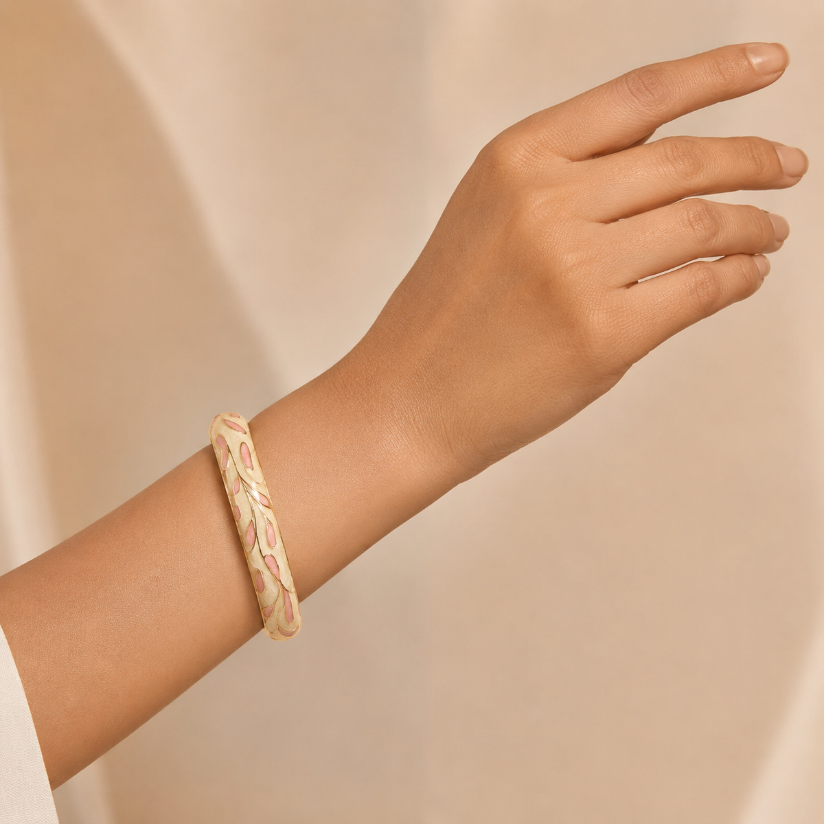 Rosevine Blush Enamel Gold Bangles