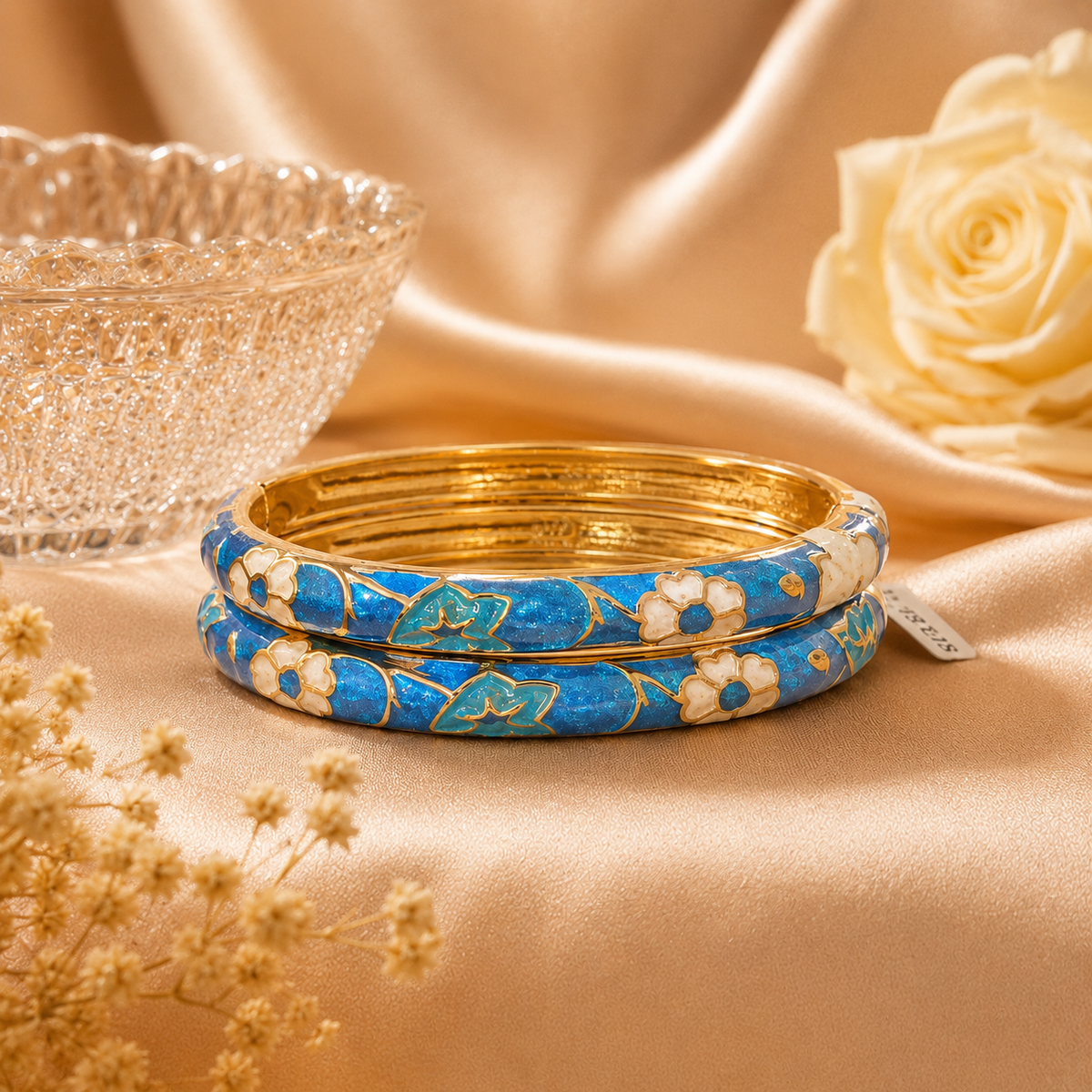 Azure Blossom Blue Enamel Gold Bangles