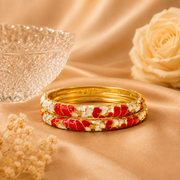 Scarlet Bloom Red & Ivory Enamel Gold Bangles