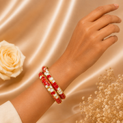 Scarlet Bloom Red & Ivory Enamel Gold Bangles