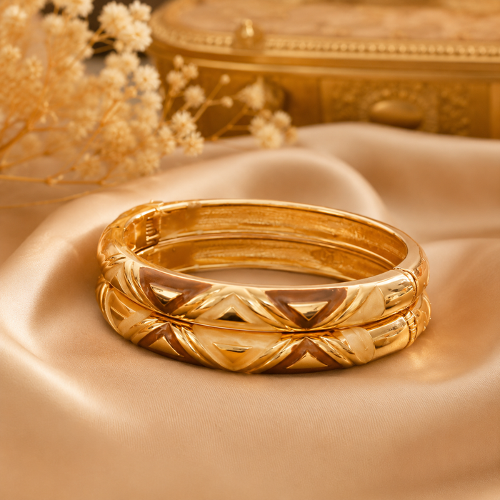 Elara Geometric Enamel Gold Bangles – Elegant Statement Bangle Set