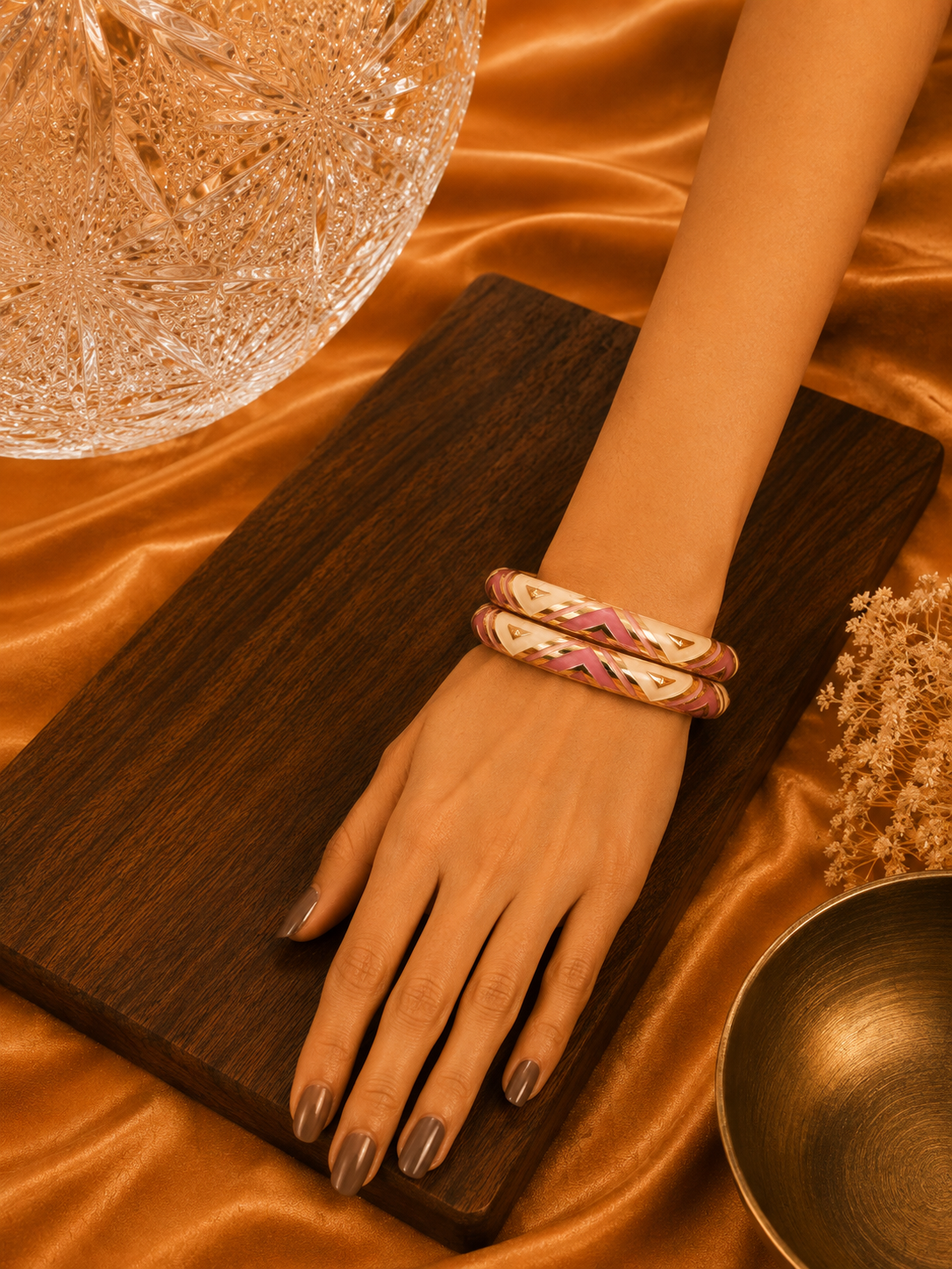 Elara Geometric Enamel Gold Bangles – Elegant Statement Bangle Set