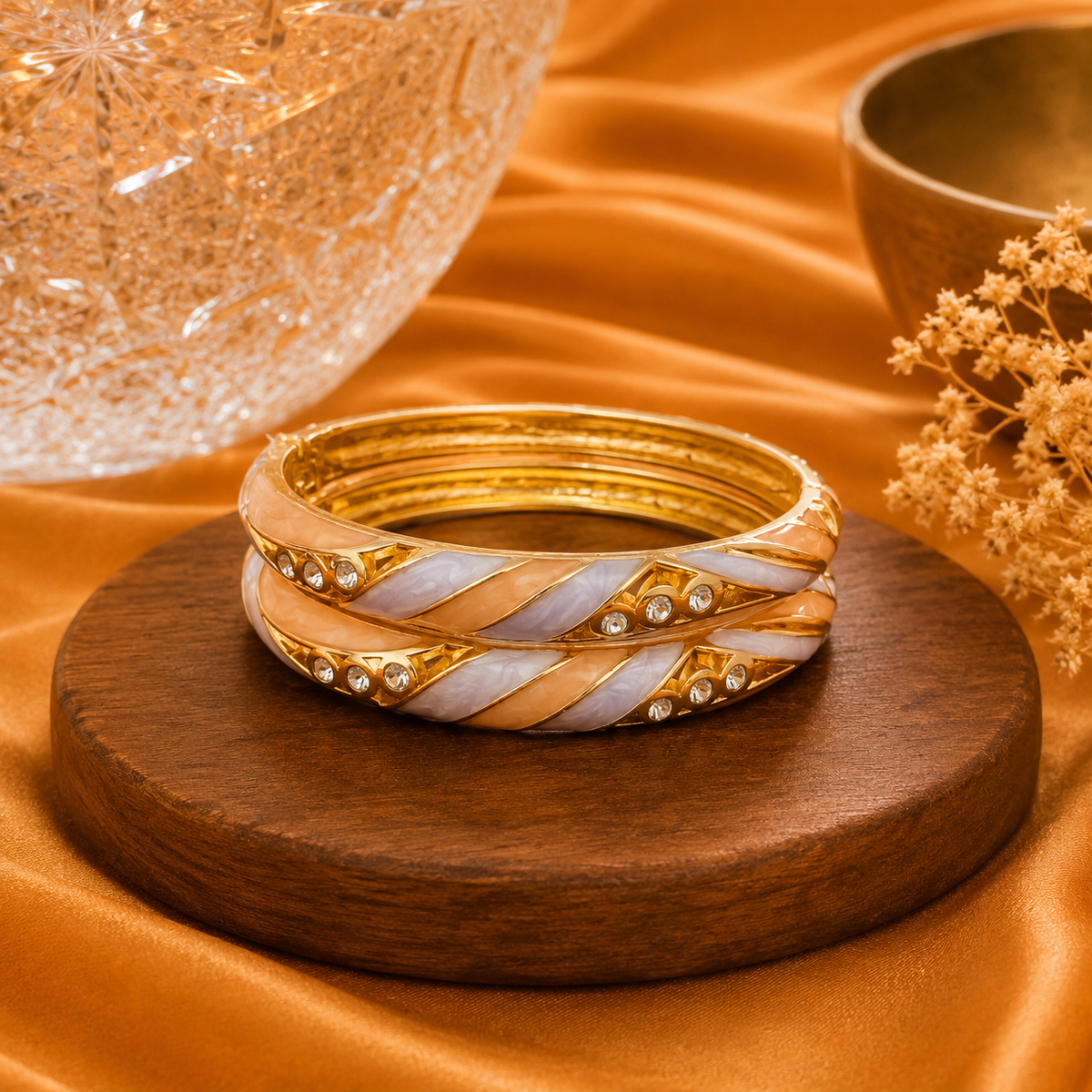 Aurora Crystal Twist Gold Enamel Bangles – 2 Color Variants