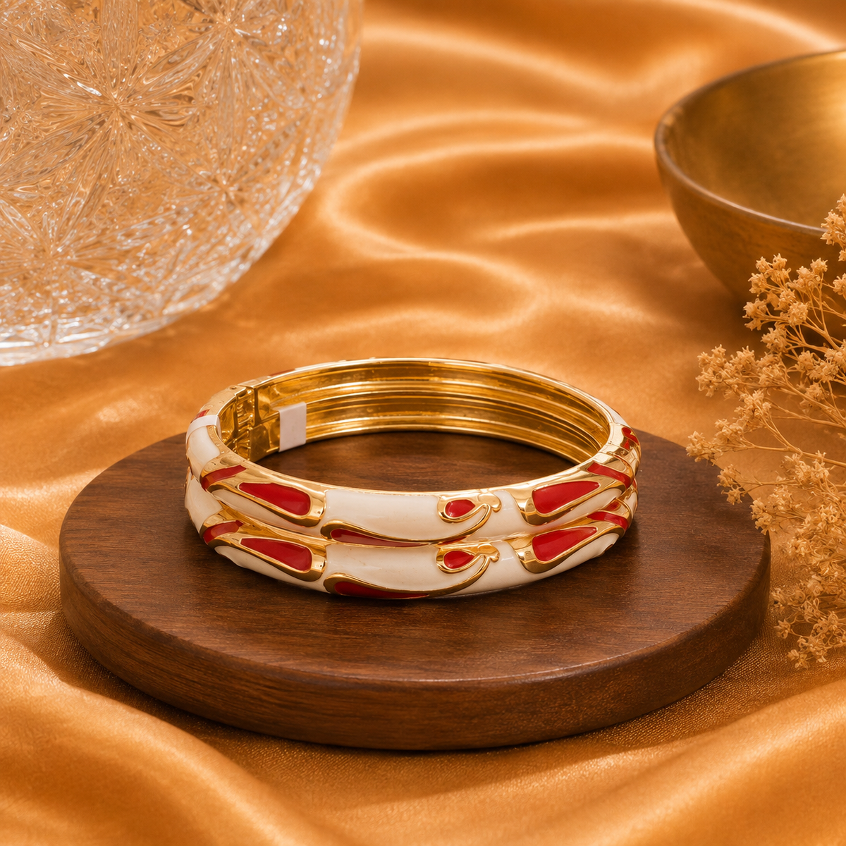 Sculpted Swirl Gold Enamel Bangles