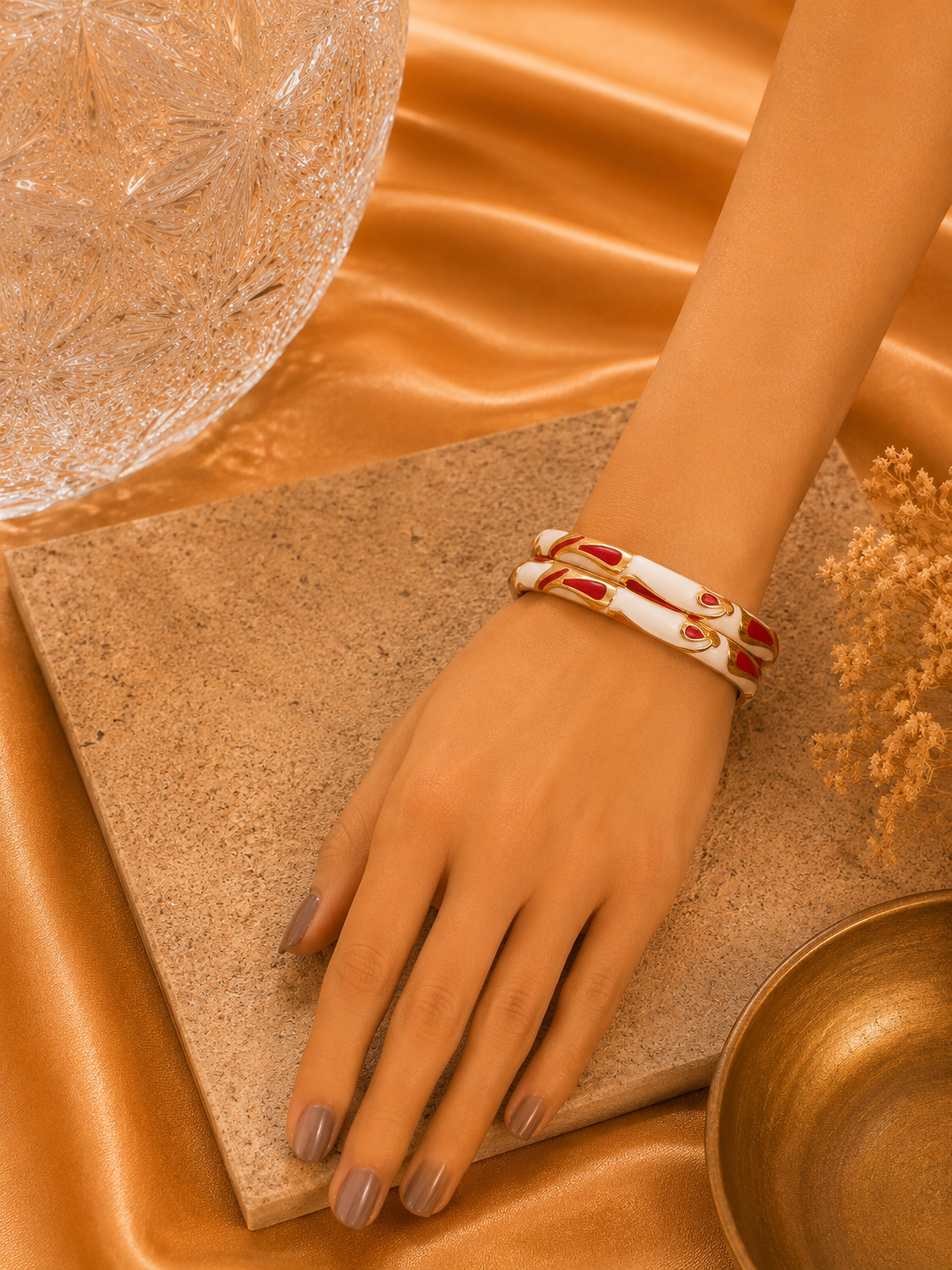 Sculpted Swirl Gold Enamel Bangles