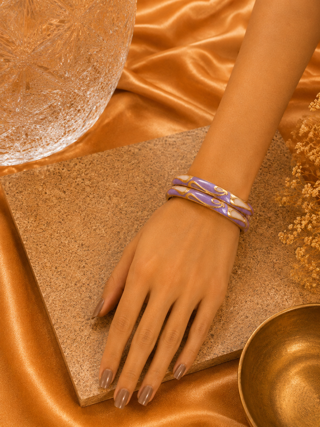 Sculpted Swirl Gold Enamel Bangles