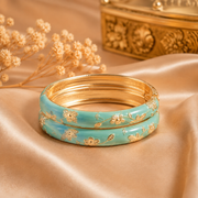 Botanical Charm Enamel Gold Bangles – Nature Motif Bangle Set